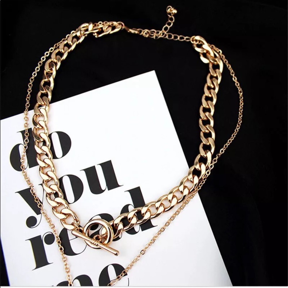 Gold Multi Layer Cuban Link Necklace - Picture 4 of 5